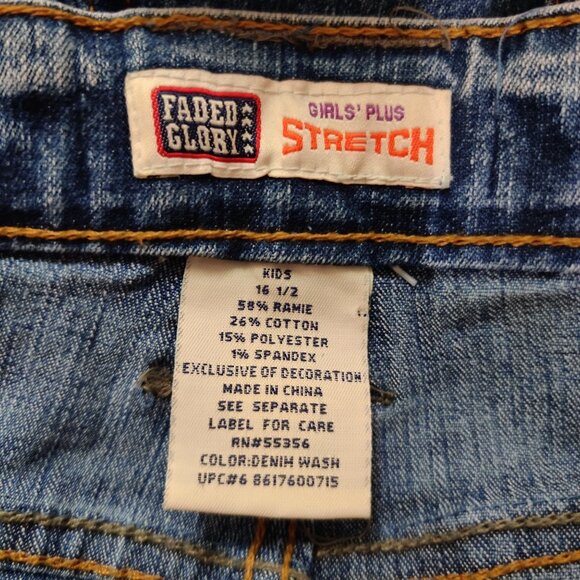Vintage Faded Glory Girls Plus Jeans Flare Leg Camo Patch y2K Denim Blue Sz 16.5 - Picture 5 of 11